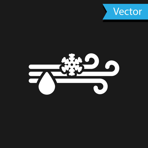 White Wind and rain with snow icon isolated on black background. Windy weather. Vector Illustration - Vector, Image