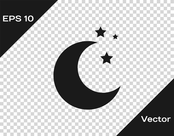 graue Mond- und Sternensymbole auf transparentem Hintergrund. Vektorillustration - Vektor, Bild