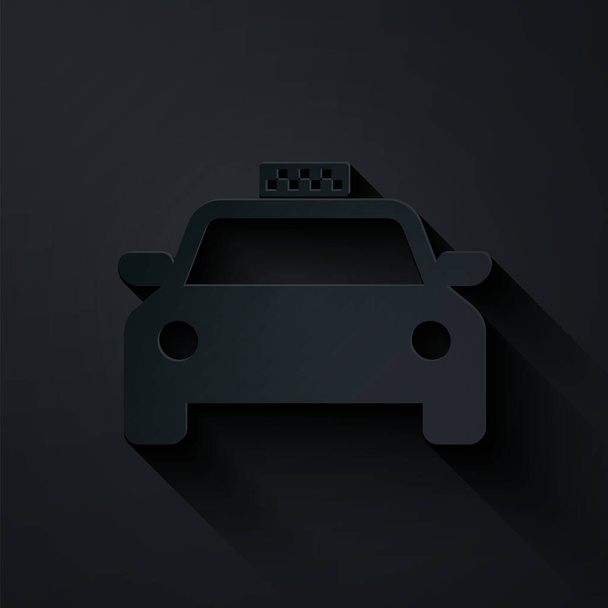 Papier gesneden Taxi auto pictogram geïsoleerd op zwarte achtergrond. Papierkunst stijl. Vector Illustratie - Vector, afbeelding