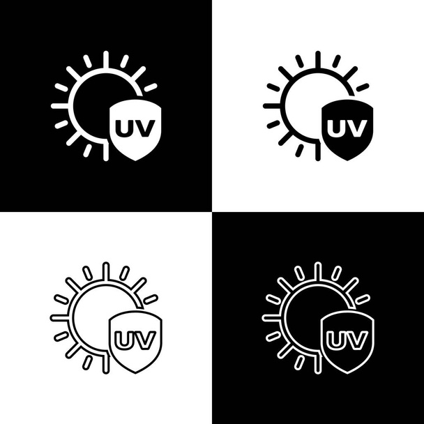 Black UV protection icon isolated on white background. Ultra violet rays  radiation. SPF sun sign. Vector Illustration Stock Vector