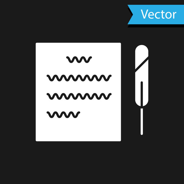 Pluma blanca pluma y papel icono de desplazamiento aislado sobre fondo negro. Ilustración vectorial
 - Vector, imagen