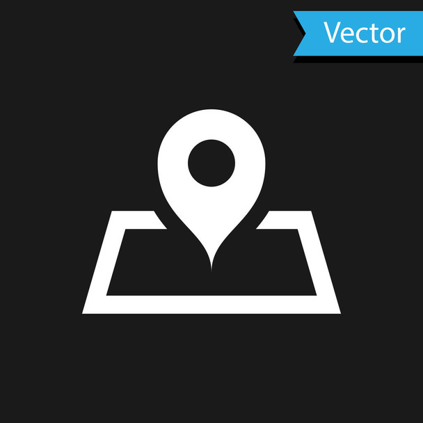 Marcador de posición blanco sobre papel mapa en perspectiva icono aislado sobre fondo negro. Ilustración vectorial
 - Vector, Imagen
