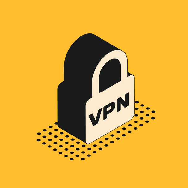Isometric Lock VPN icon isolated on yellow background. Vector Illustration - Vector, Image