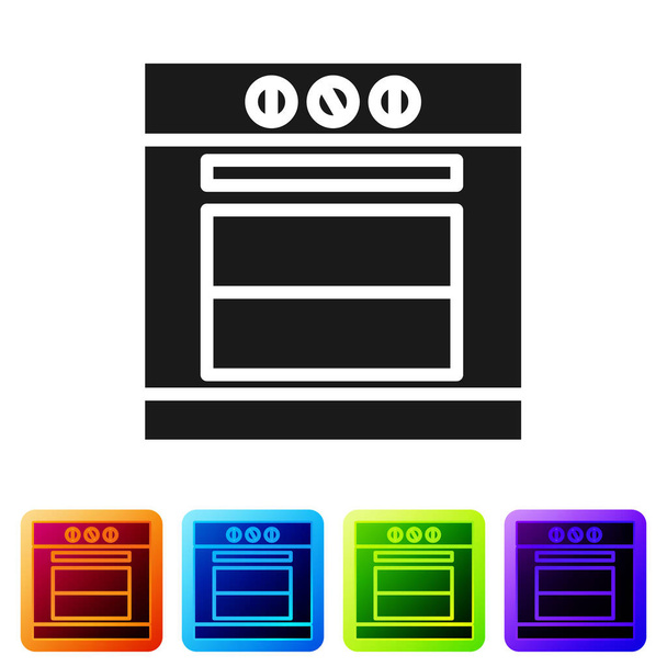 Black Oven icoon geïsoleerd op witte achtergrond. Een gasovenbord. Stel pictogrammen in kleur vierkante knoppen. Vector Illustratie - Vector, afbeelding
