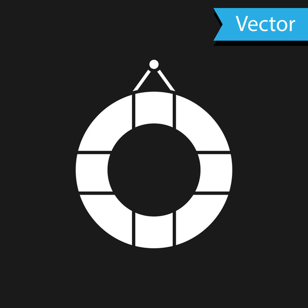 Icono Lifebuoy blanco aislado sobre fondo negro. Símbolo del salvavidas. Ilustración vectorial
 - Vector, imagen