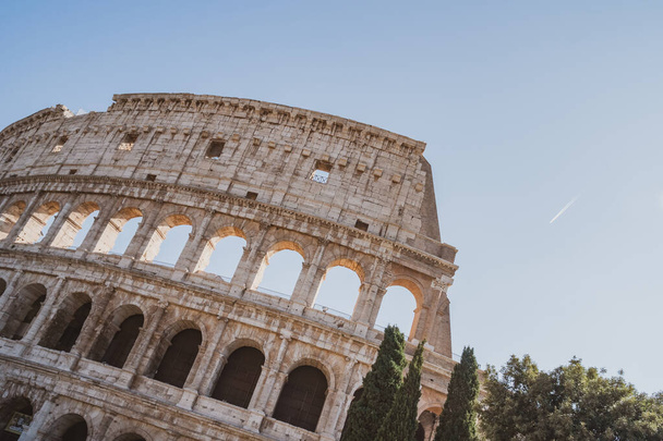 view of Rome Colosseum in Rome , Italy . The Colosseum was built - 写真・画像