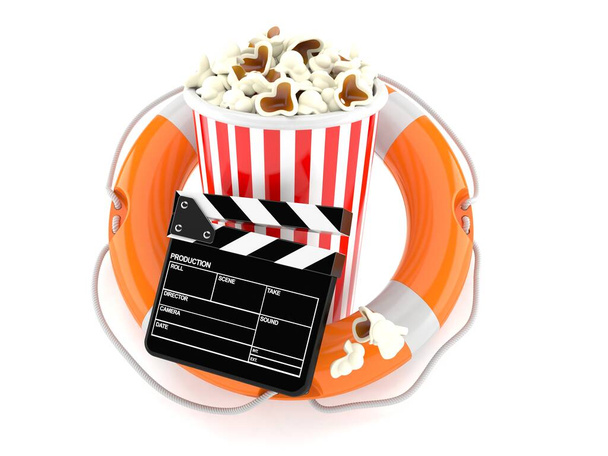 Popcorn et clapboard avec bouée de sauvetage
 - Photo, image