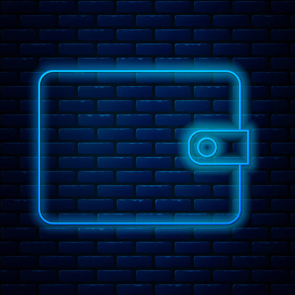 Linea neon incandescente icona portafoglio isolato su sfondo muro di mattoni. Icona della borsa. Simbolo di risparmio in contanti. Illustrazione vettoriale - Vettoriali, immagini
