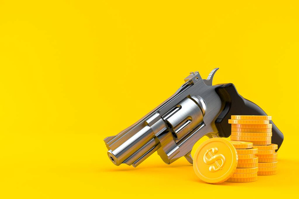 Pistola con pila de monedas
 - Foto, Imagen