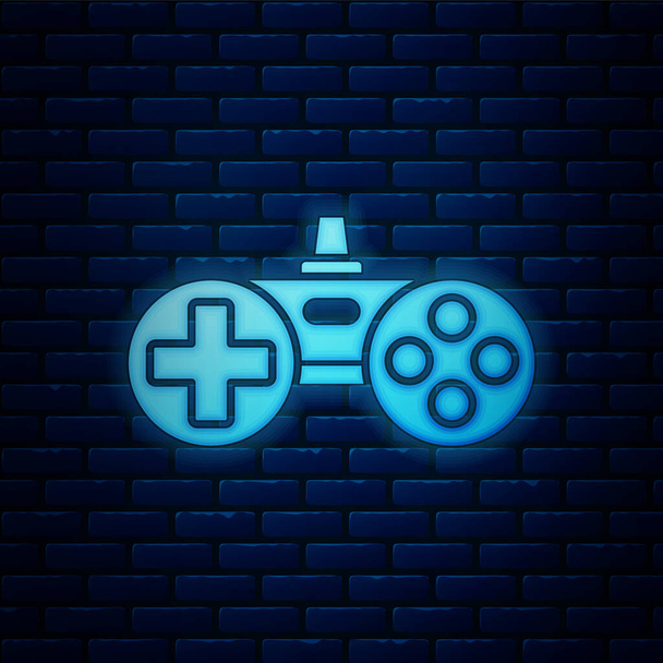 Icono brillante de neón Gamepad aislado en el fondo de la pared de ladrillo. Controlador de juego. Ilustración vectorial
 - Vector, imagen