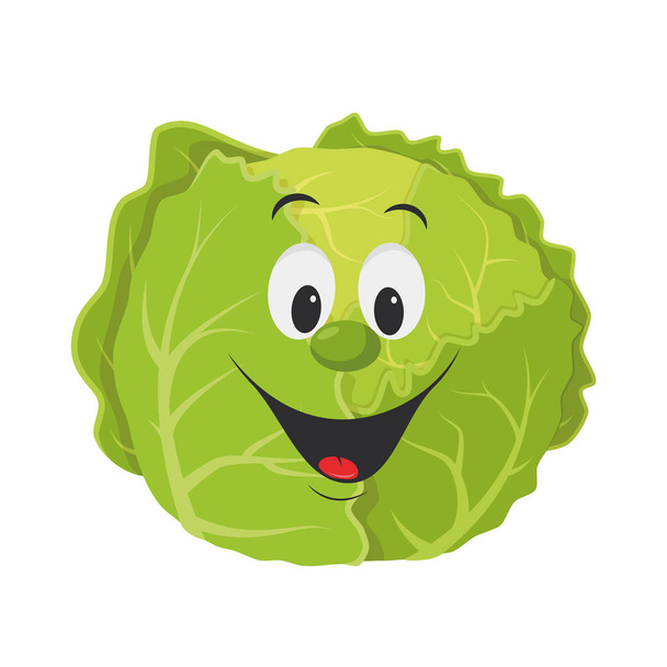 Zöldség karakterek gyűjtemény: Vektor illusztrációja egy vicces és mosolygós saláta rajzfilm stílusban. - Vektor, kép