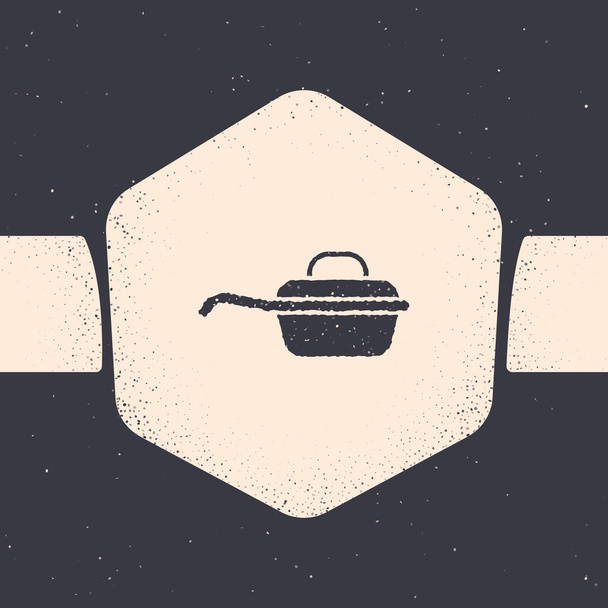 Ícone de frigideira Grunge isolado em fundo cinza. Símbolo de fritar ou assar alimentos. Desenho vintage monocromático. Ilustração vetorial
 - Vetor, Imagem