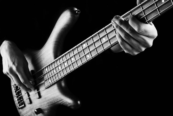 jazz bassist black and white image - Photo, Image