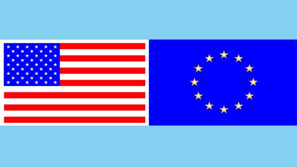Mavi arka planda Usa Avrupa Bayrağı İpucu - Fotoğraf, Görsel
