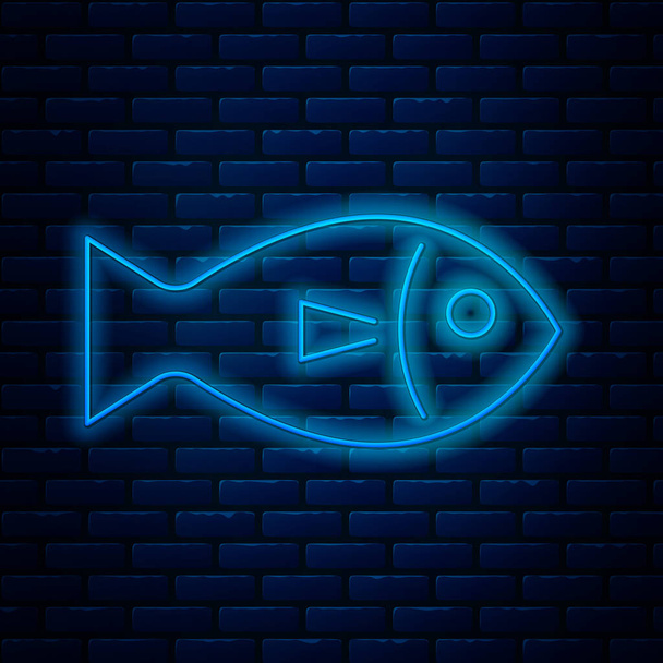 Glowing neon line Fish icon isolated on brick wall background. Vector Illustration - Vector, Image