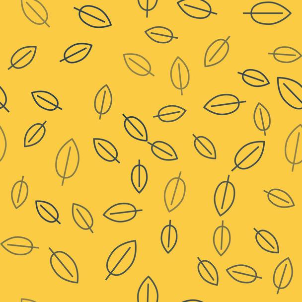 Blue line Leaf icon isolated seamless pattern on yellow background. Fresh natural product symbol. Vector Illustration - Vettoriali, immagini