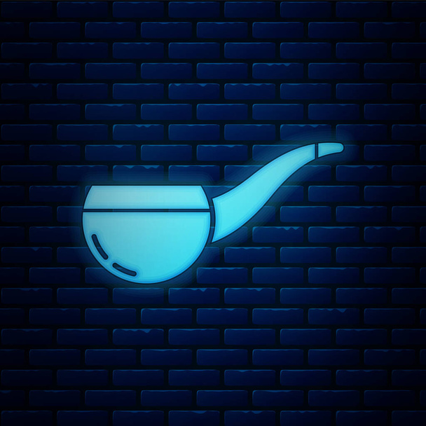 Glowing neon Smoking pipe with smoke icon isolated on brick wall background. Tobacco pipe. Vector Illustration - Vector, Image