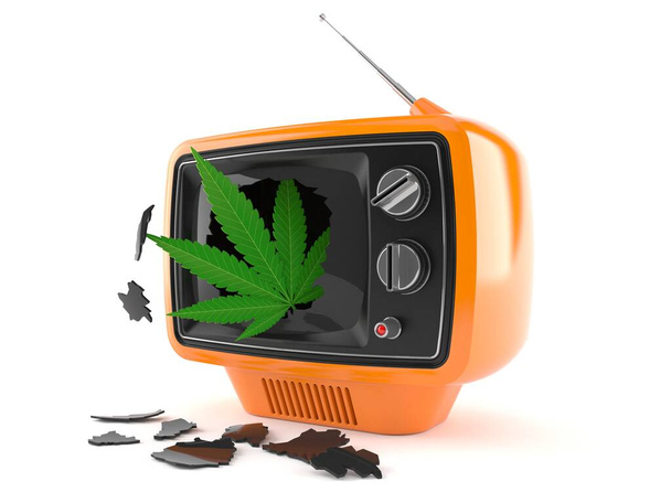 Feuille de cannabis à l'intérieur de la vieille télévision
 - Photo, image