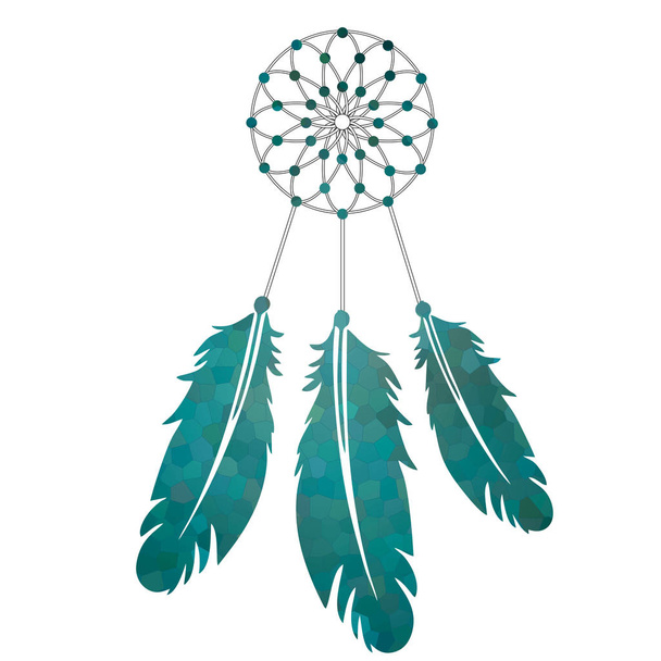 Magic Dreamcatcher with beads and feathers the color of sea water - Фото, изображение