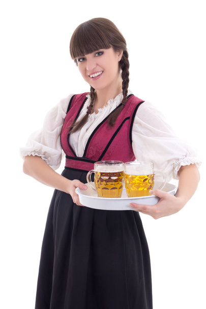 Cute waitress in bavarian dress with beer - Valokuva, kuva