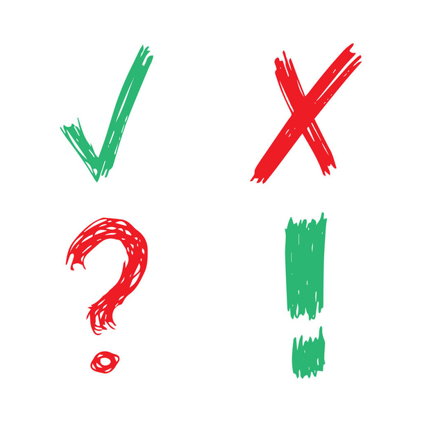 Yeşil ve kırmızı El Çizilmiş çizim sembolleri - Vektör, Görsel