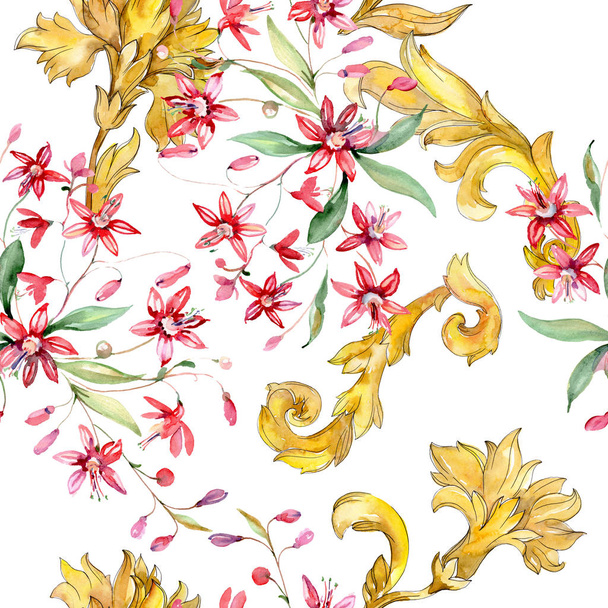 Red floral botanical flowers bouquet. Watercolor background illustration set. Seamless background pattern. - Photo, Image