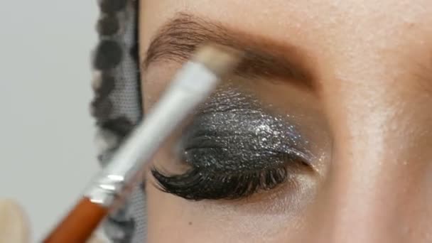 Professional makeup high fashion. The girl model draws eyebrows with a special eyebrow brush. Fashionable smoky eyes. - Footage, Video