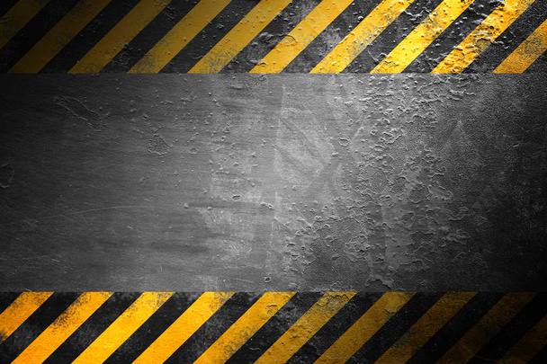 warning sign banner. yellow and black on metal plate.  - Foto, Imagen
