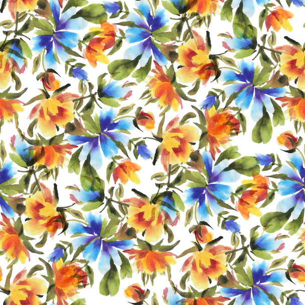 Seamless pattern with watercolor flowers. Hand-drawn illustration.  - Фото, зображення