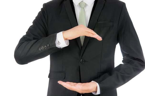 Businessman standing posture show hand isolated - Foto, imagen