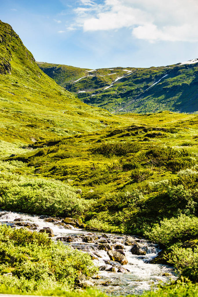 River stream in mountains, Norway. - 写真・画像