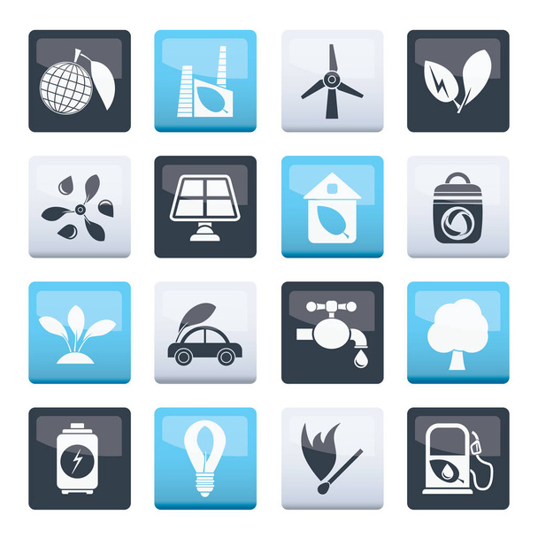 Green, Environment and ecology Icons over color background - vector icon set - Vector, Image