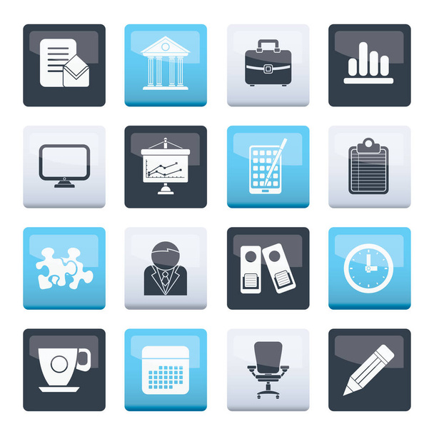 Ícones de negócios e escritório sobre fundo de cor - conjunto de ícones vetoriais
 - Vetor, Imagem