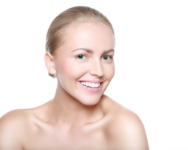 Beautiful smiling blonde woman on a white background - Zdjęcie, obraz