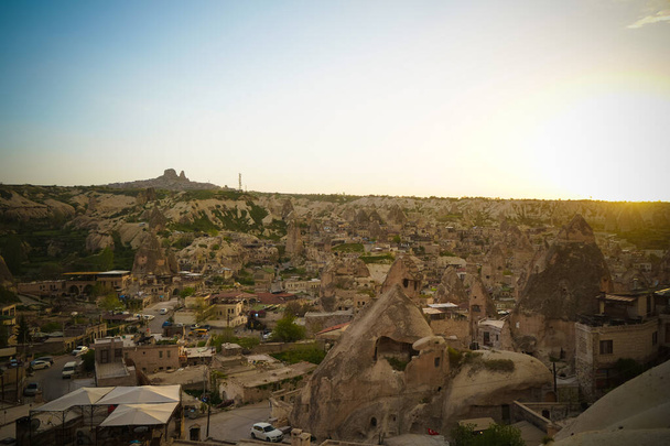 Sunset Panoramic View to Göreme City, Cappadocië, Turkije - Foto, afbeelding