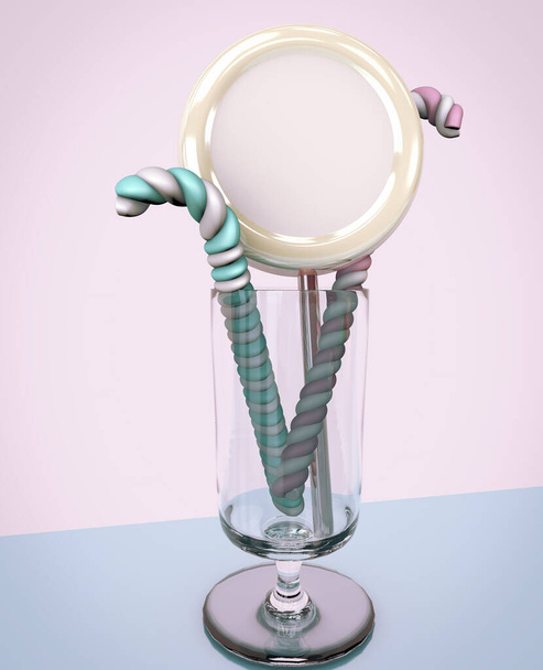 3d ілюстрація круглих цукерки цукерки і паличка зефір крупним планом
 - Фото, зображення