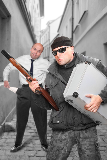 gengszter shotgun és áldozata - Fotó, kép