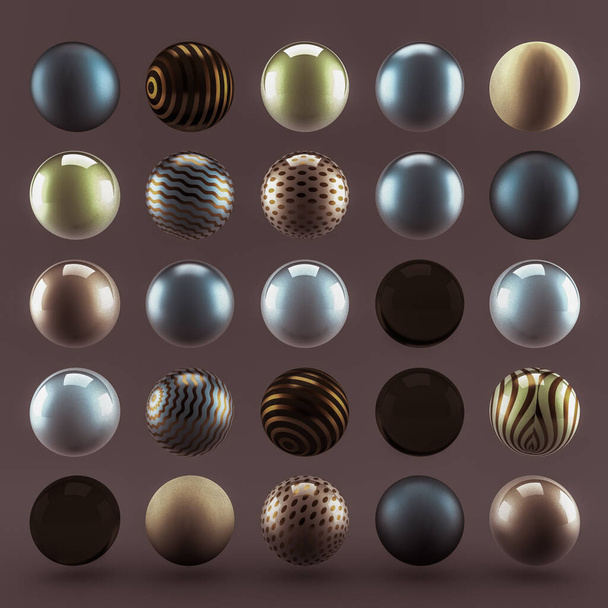 Gold beige background with balls. 3d illustration, 3d rendering. - Фото, изображение