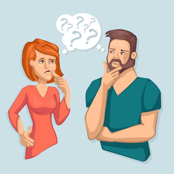 Cartoon Color Characters People Thinking Couple Concept. Vector - Vektor, Bild
