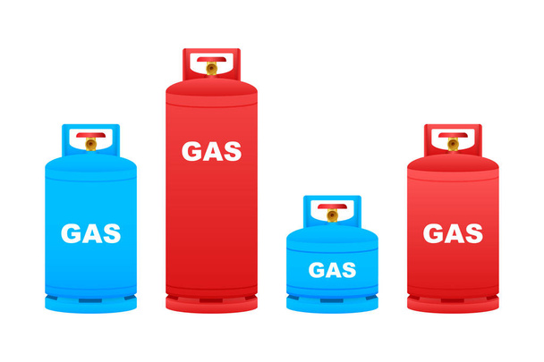 Gaz silindirli vektör tankı. LPG propan şişesi ikon kabı. Oksijen gazı. Vektör stok illüstrasyonu - Vektör, Görsel