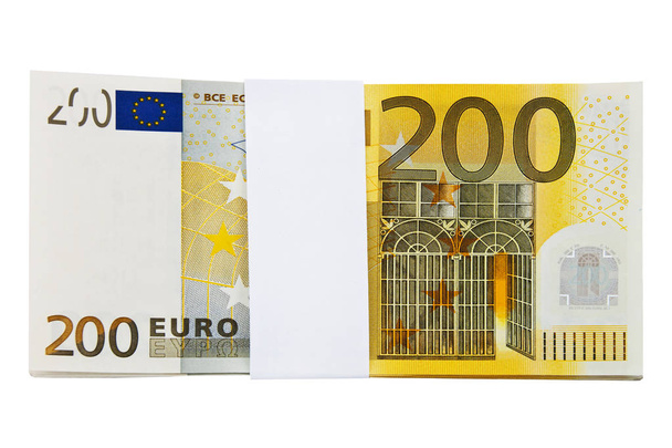 200 banknotów euro z wstążką upominkową na białym tle - Zdjęcie, obraz