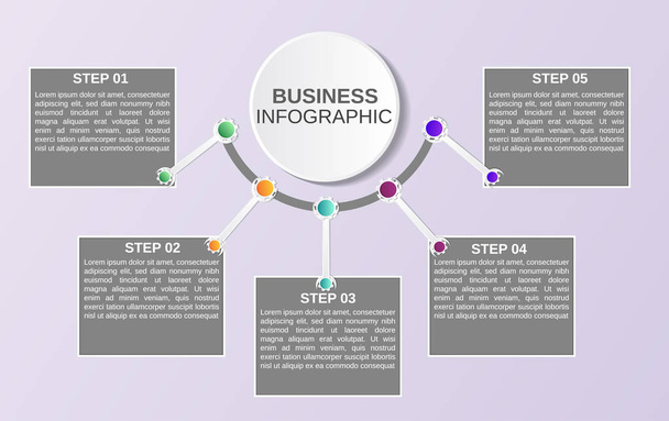 infographics 5 options template. Vector illustration. Can be used for workflow layout, diagram, business step options, banner, web design - Vector, Image