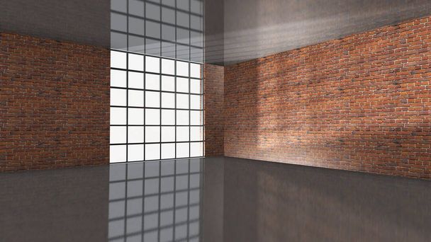 3D Illustration moderner Dachboden mit Gitterfenster - Foto, Bild