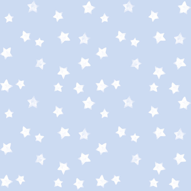 Seamless pattern. Kids prints. White stars. Watercolor. Blue background. Print quality - Photo, Image