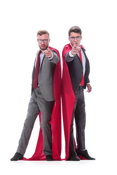 in full growth. two superhero businessman pointing at you - Photo, Image