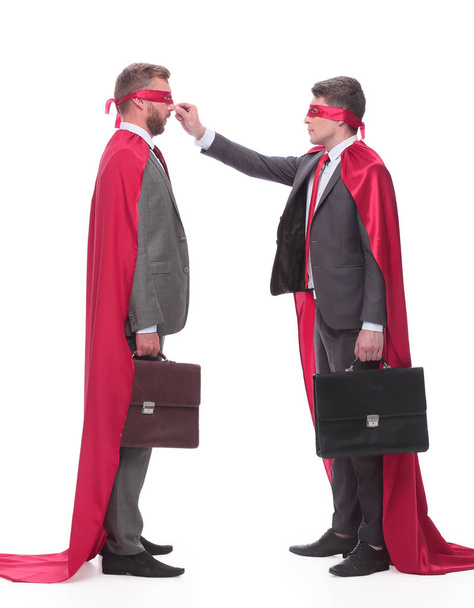 briefcases with documents in the hands of businessmen superheroes - Photo, Image