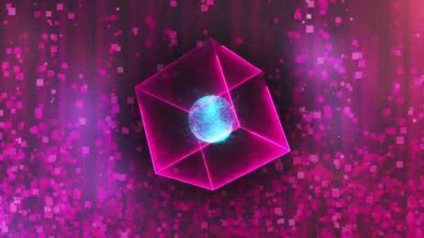 Cube néon avec centre de données en gravité nulle sur un fond abstrait, rendu 3D généré par ordinateur
 - Séquence, vidéo