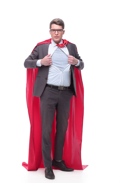 in full growth. screaming businessman in superhero pose - Foto, Imagem