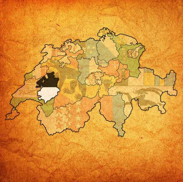 flag of Freiburg canton on map of switzerland - Photo, Image