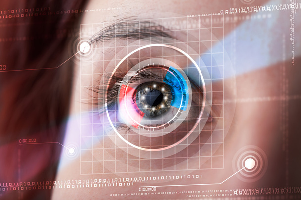 Cyber woman with technolgy eye looking - Foto, Imagen